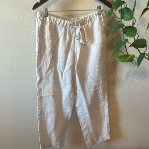 J Jill Purejill linen, light, gray drawstring, crop pants with pockets